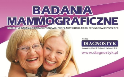 Badania mammograficzne - plakat organizatora. Szczegóły w treści artykułu.