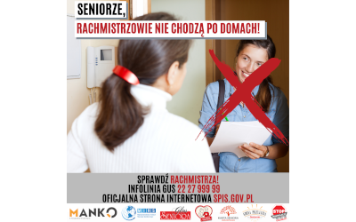plakat informacyjny akcji Seniorze, rachmistrzowie nie chodzą po domach