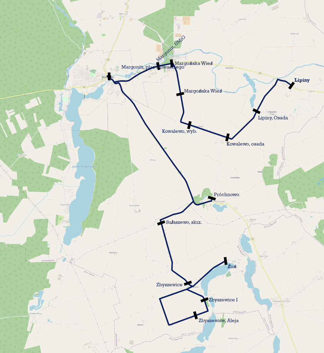 Mapa trasy autobusowej